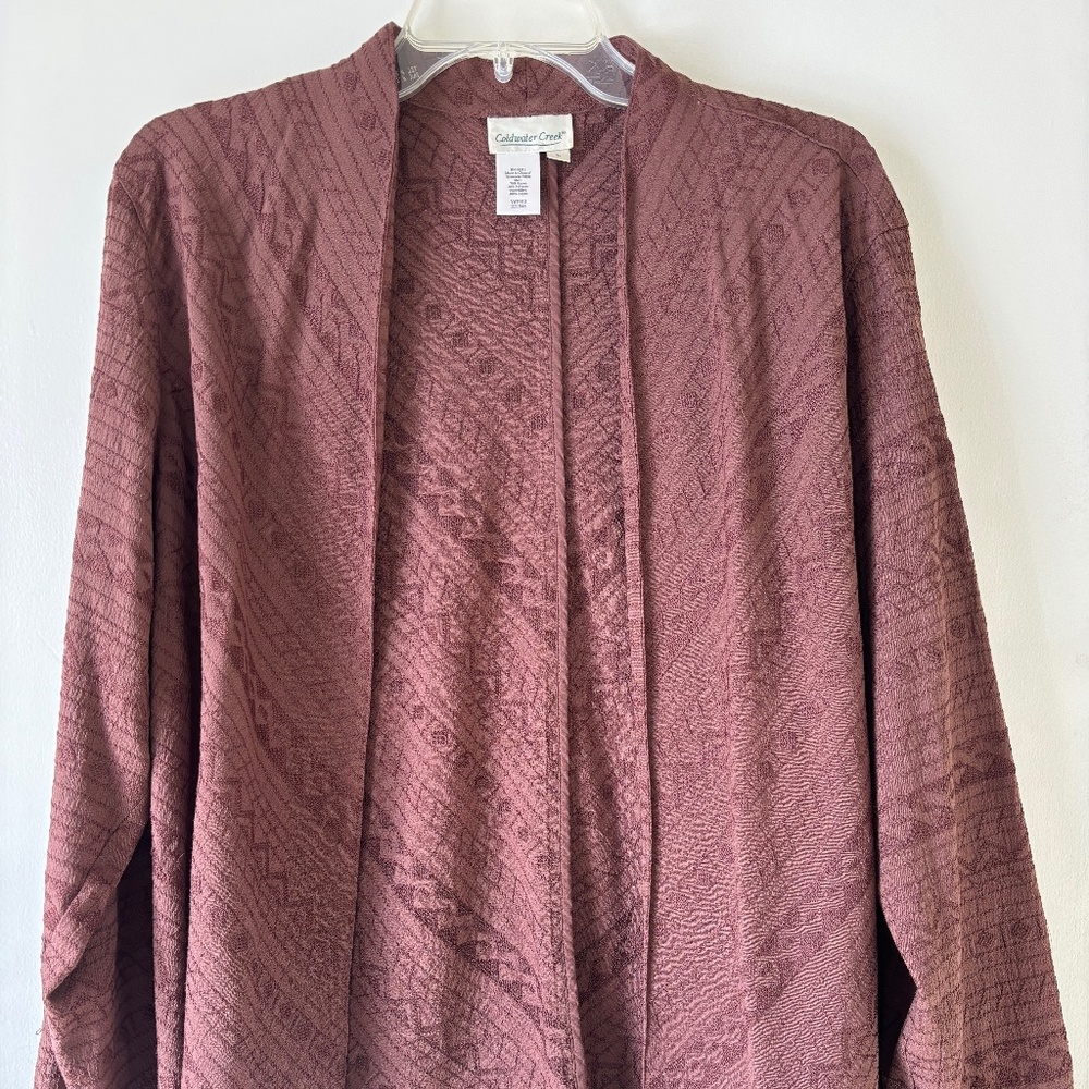 Coldwater Creek Brown Geometric Stripped Open Cardigan Large